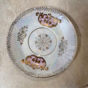 Vintage Royal Crown Lusterware Bone China Saucer - Opalescent Gold and Pink